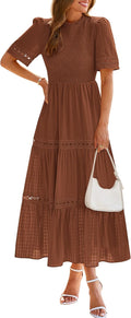 Summer Dresses for Women 2025 Casual Boho Hollow Out Ruffle Maxi