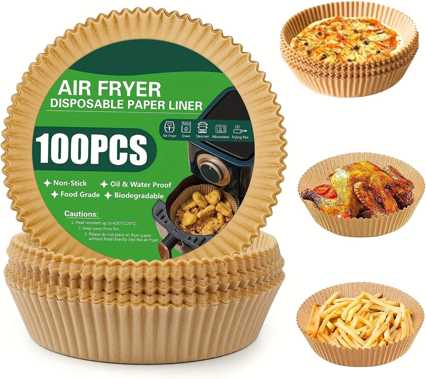 Non-Stick Air Fryer Liners - 100 Natural Sheets