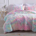 Wajade Faux Fur Plush Rainbow Comforter Set Full/Queen - Soft Warm