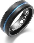 Tungsten Wedding Band for Men with Blue Groove - Comfort Fit