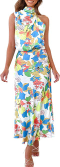 PRETTYGARDEN Satin Maxi Dress Sleeveless Mock Neck - Elegant Summer