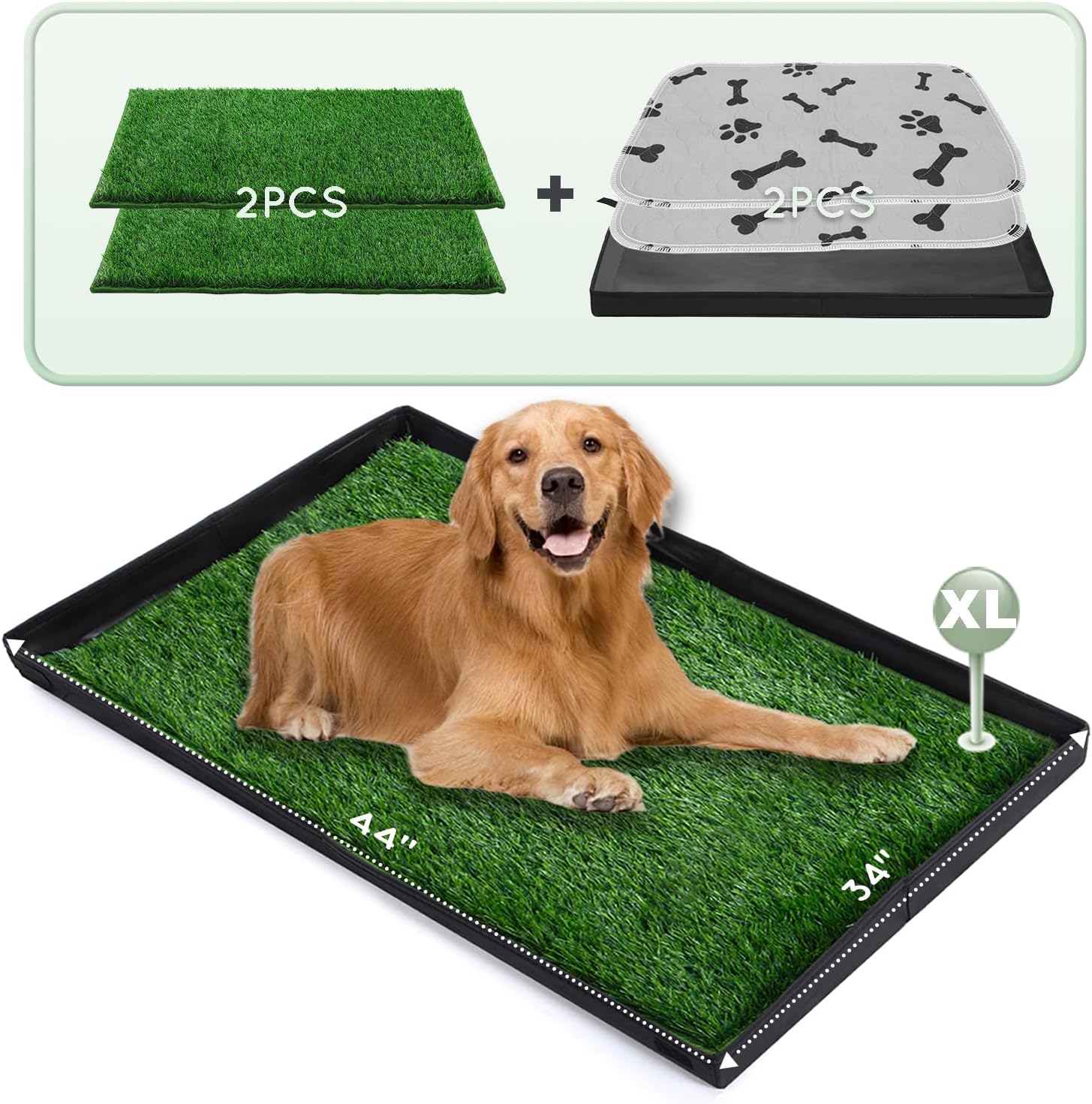Extra Large Dog Grass Pad with Foldable Litter Box for Potty Training