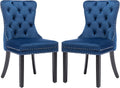 KCC Velvet Dining Chairs Set of 2 - Tufted Blue Dining Side Chairs