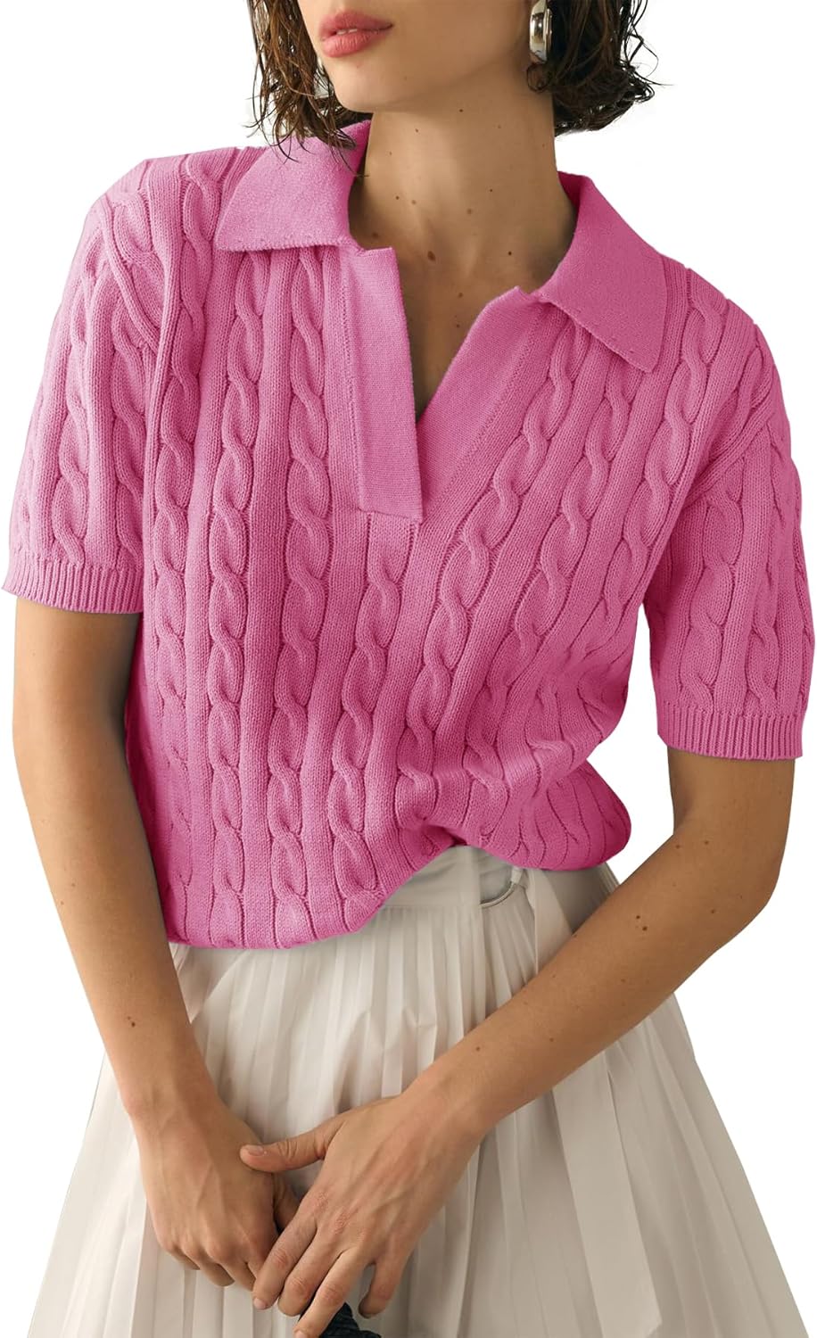 Imily Bela Women's Cable Short Sleeve Sweater for Casual Style