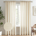 Melodieux Beige Semi Sheer Curtains 96 in - Faux Linen Light Filtering