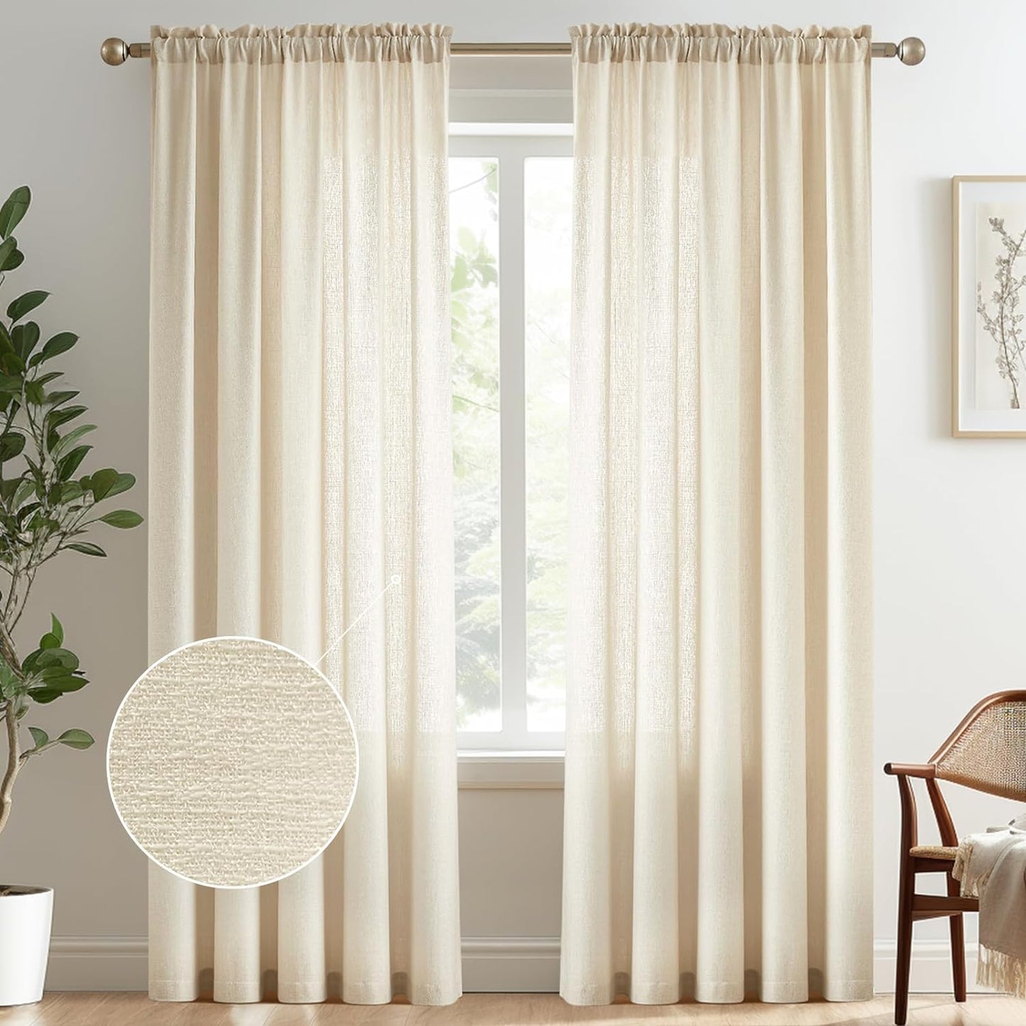 Melodieux Beige Semi Sheer Curtains for Elegant Home Decor