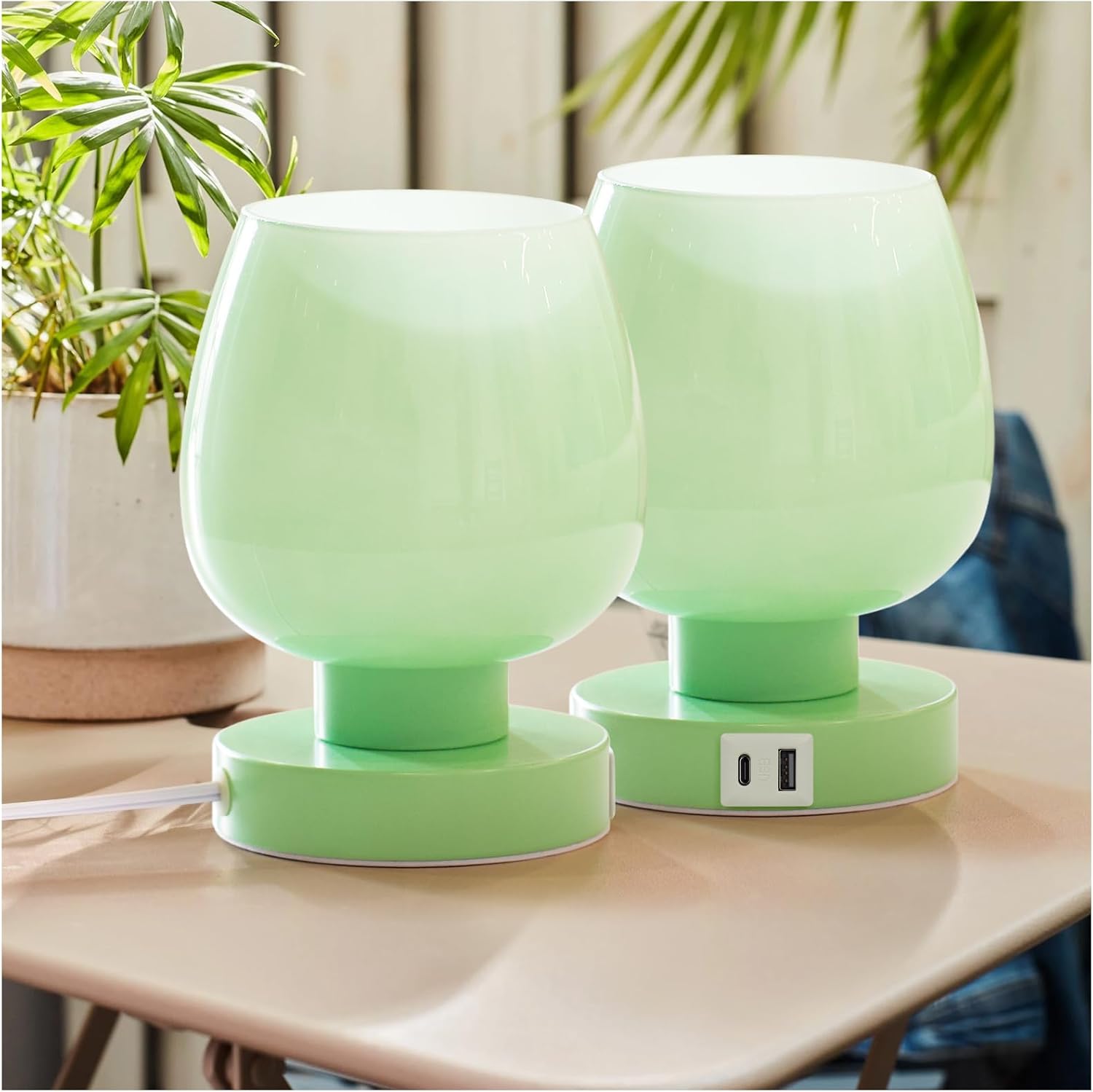 ONEWISH Touch Bedside Table Lamp with USB Charging Ports