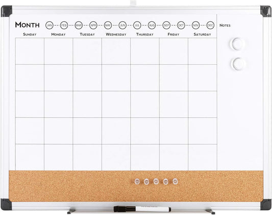 VUSIGN Monthly Calendar Whiteboard Cork Board Combo for Planning