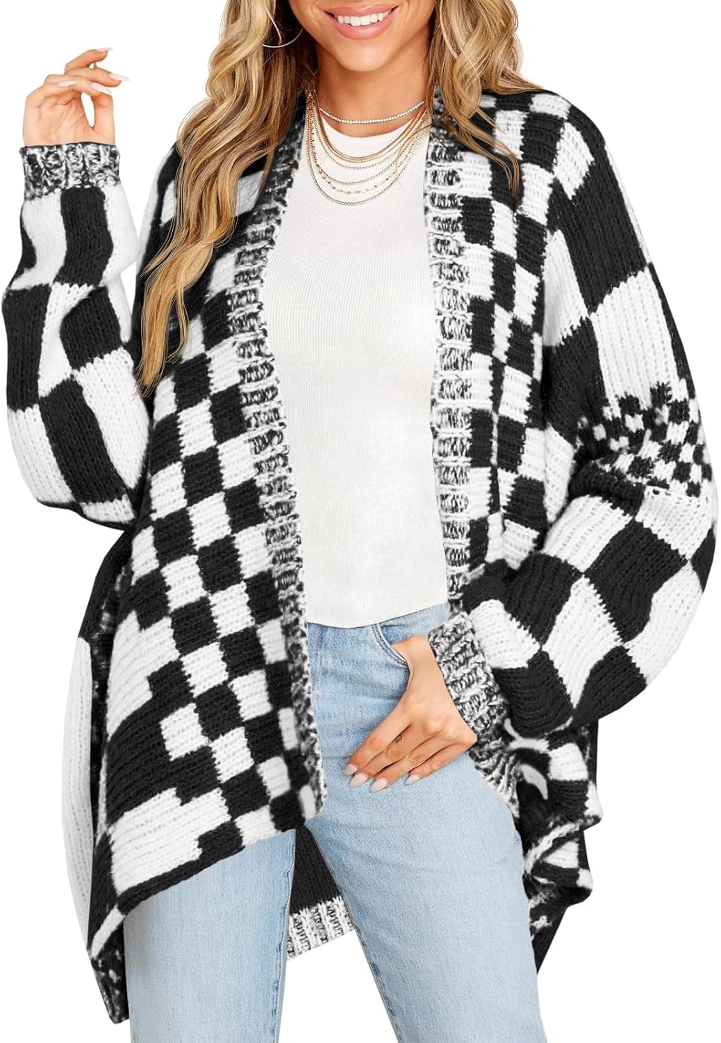 Stylish Checkered Sweater Cardigans for Women by Saodimallsu