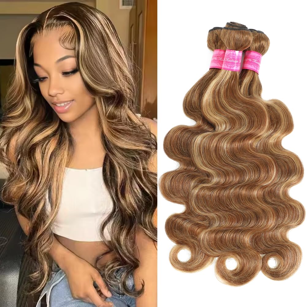 Highlight Human Hair Bundles Body Wave P4/27 Ombre Brown