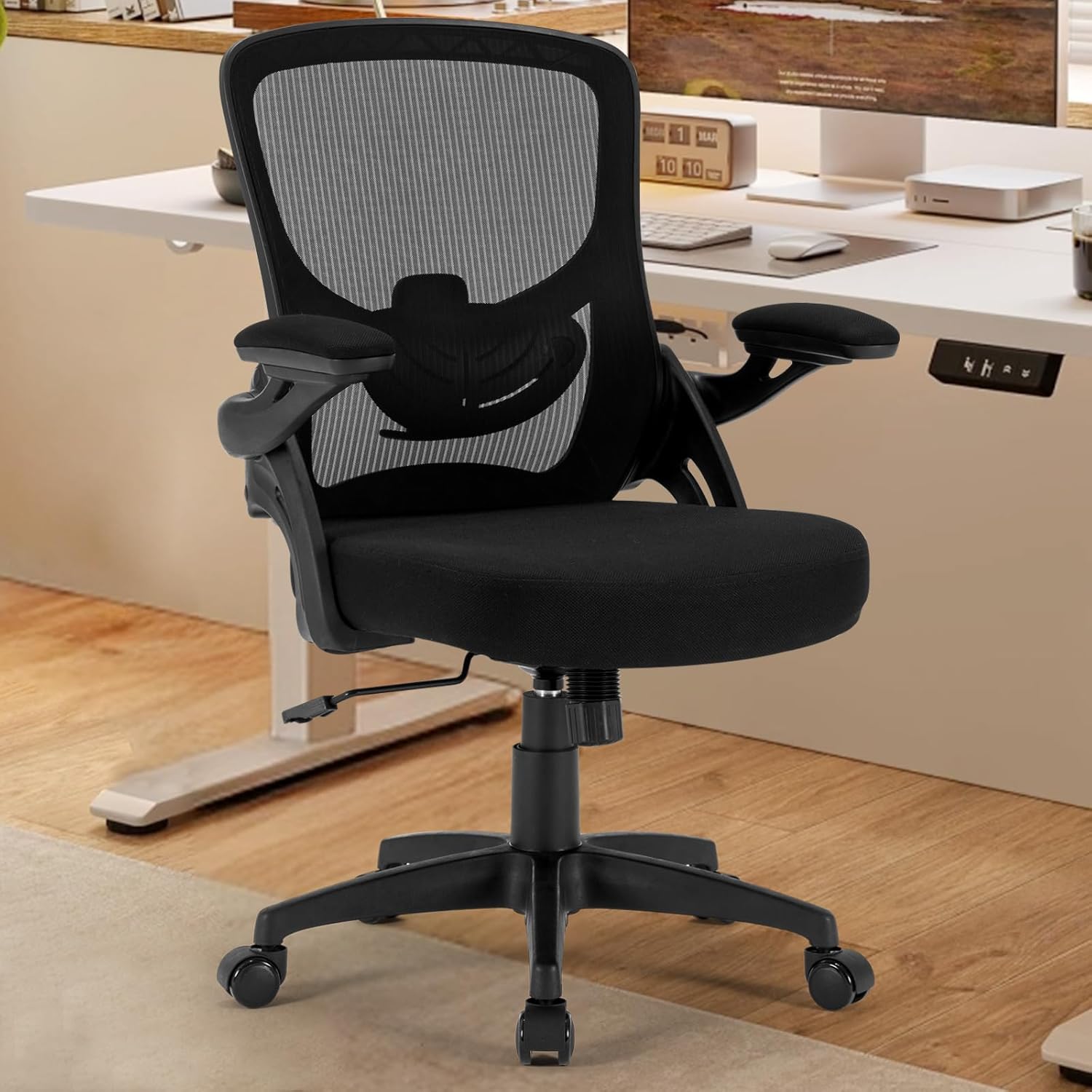Ergonomic Office Chair with Lumbar Support, Breathable Mesh, Flip-up Arms - OLYFING