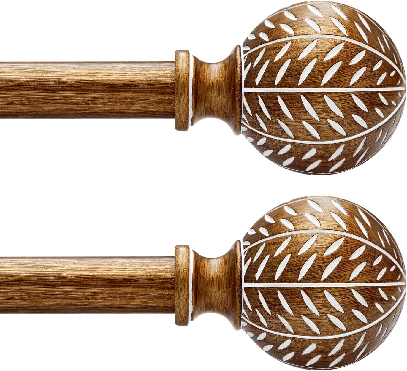 2 Pack Gold Curtain Rods with Leaf Pattern Finials for Windows