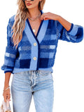 Imily Bela Womens Plaid Fuzzy Knit V Neck Cardigan - Cozy Fall Staple