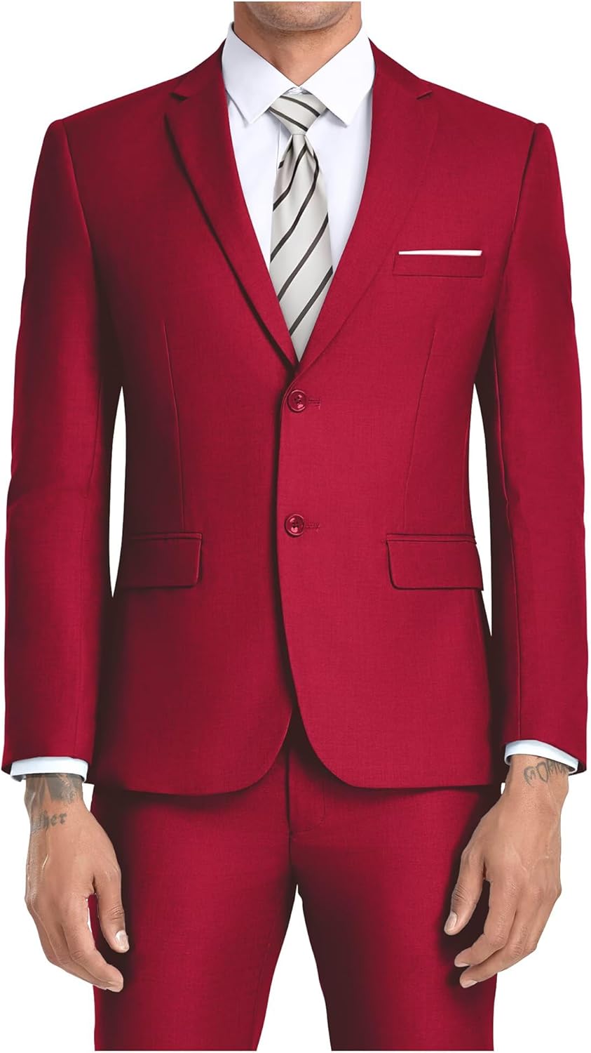 JPF Men's 2 Piece Slim Fit Suit Set with Tie for Every Occasion
