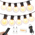 Outdoor String Lights 150FT with Remote Dimmer - Connectable G40 Patio