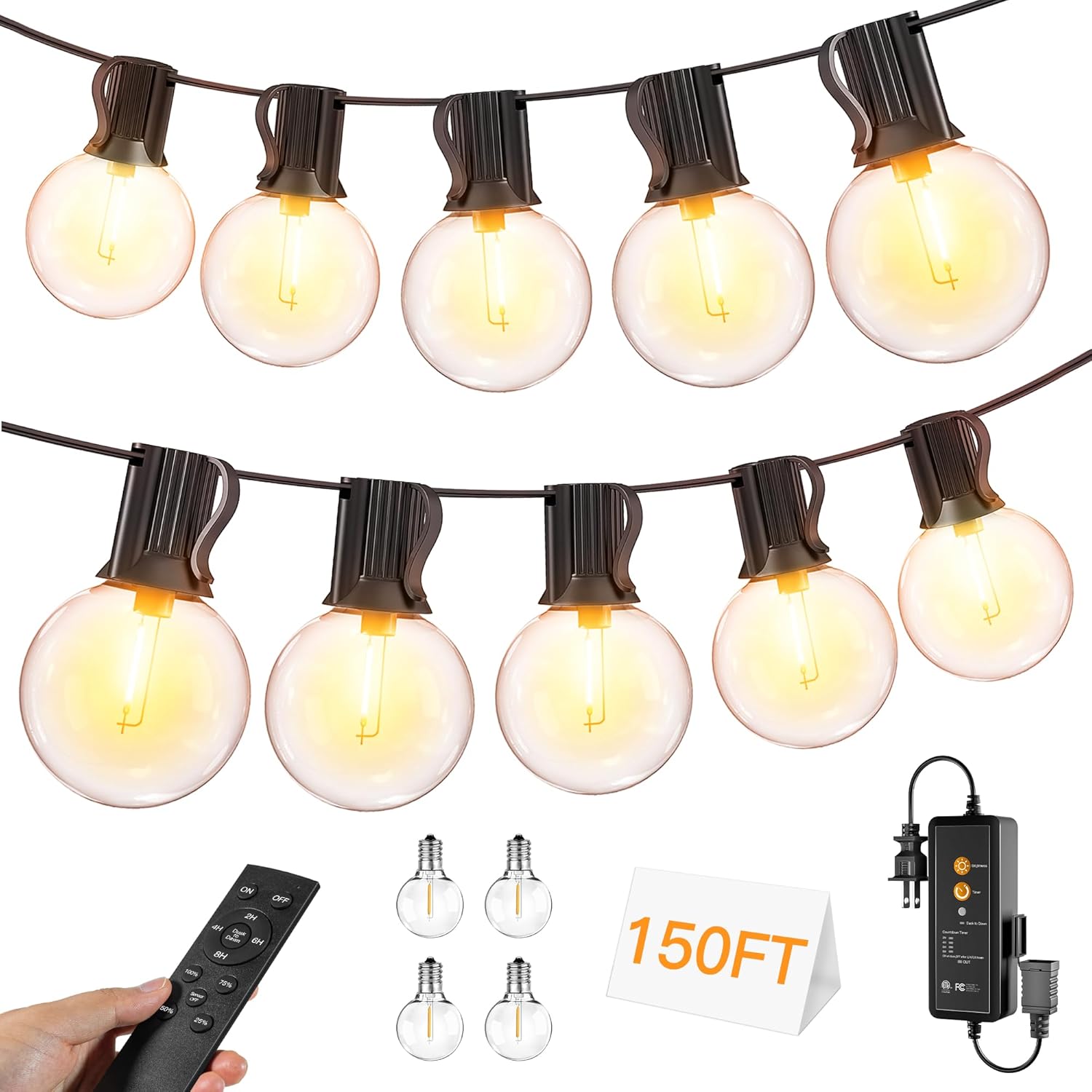 Outdoor String Lights 150FT with Remote Dimmer for Parties