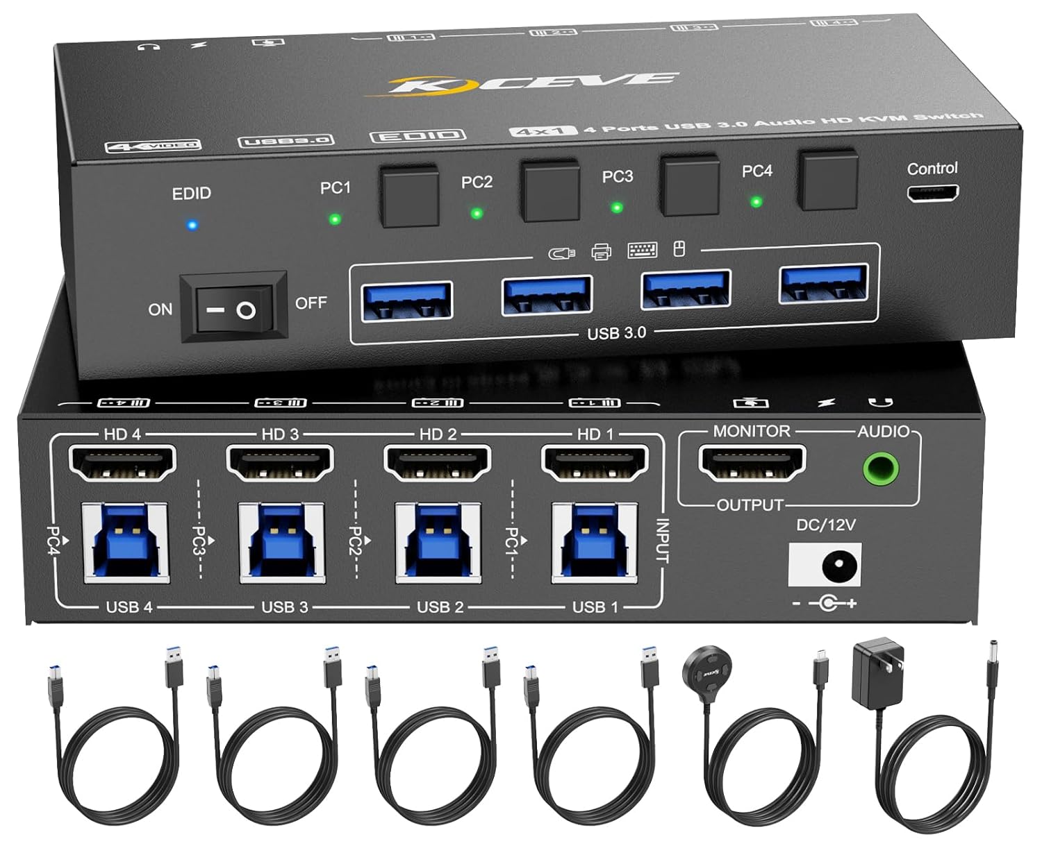 HDMI KVM Switch for 4 Computers with 8K@60Hz and USB 3.0