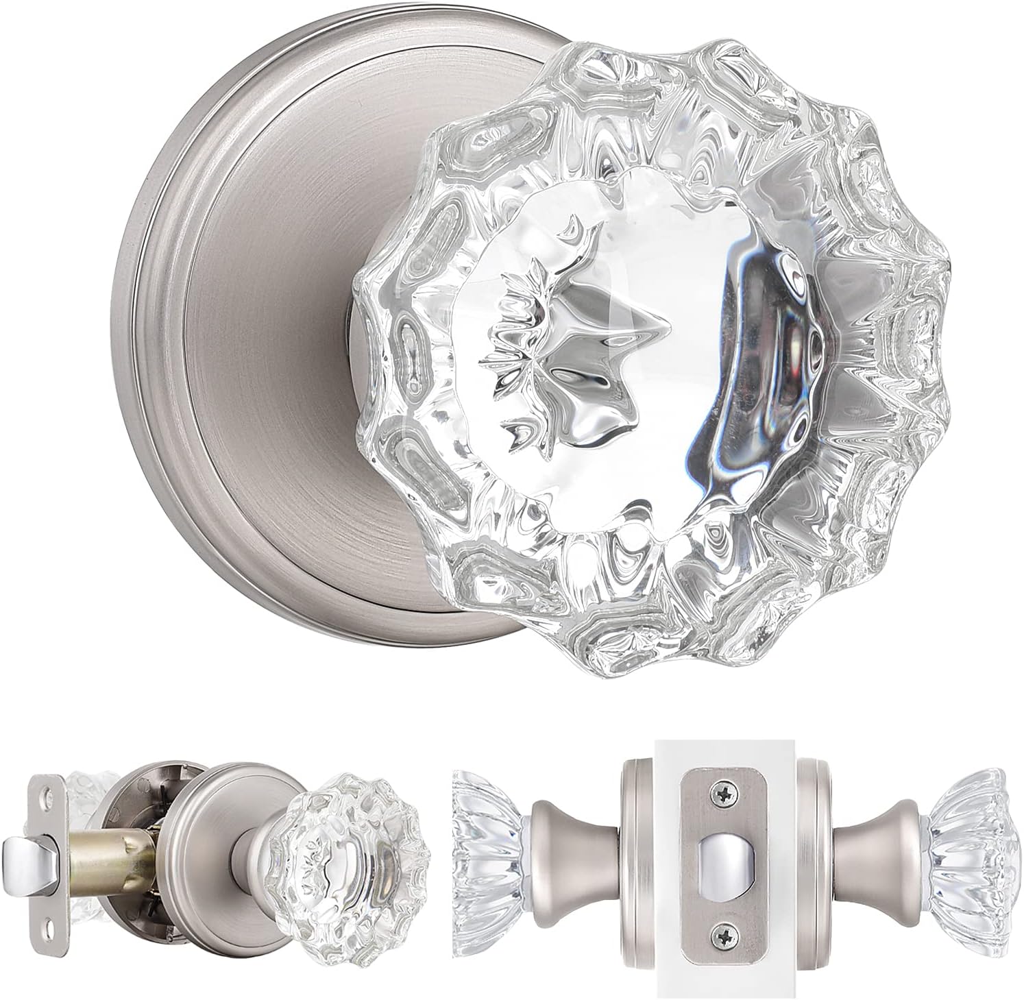 Crystal Door Knobs Interior Passage Knobs for Hall and Closet