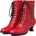 Women's Victorian Mid Calf Black Boots - Chunky Heel Lace Up