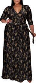 Runwind Plus Size Floral Maxi Dress for Women with Belt