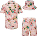 Men's Flower Hawaiian Sets with Bucket Hat - Viscose Blend Beach Suit