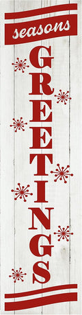 Season's Greetings Christmas Sign Vertical Wooden Decor - Cozy