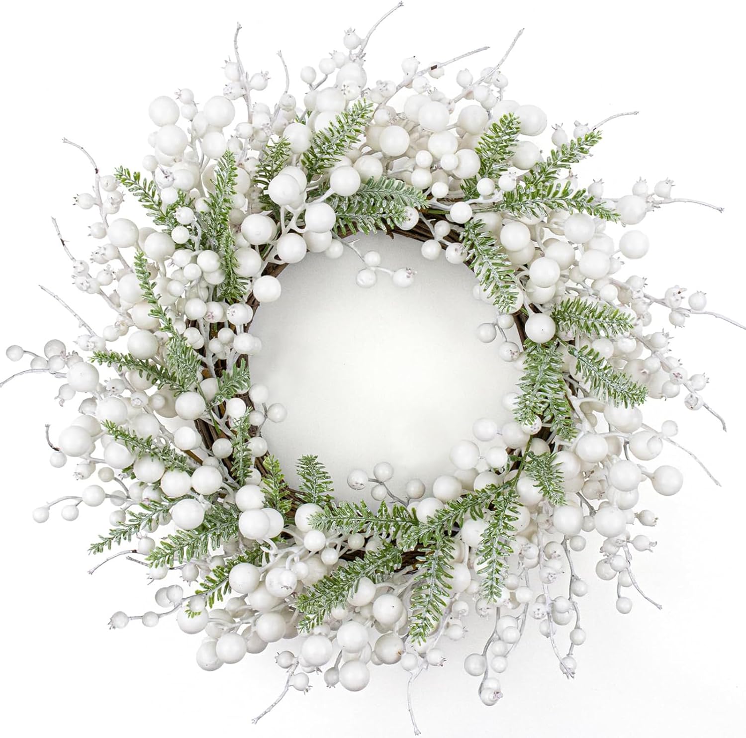 20 Inch White Christmas Wreath for Rustic Winter Decor