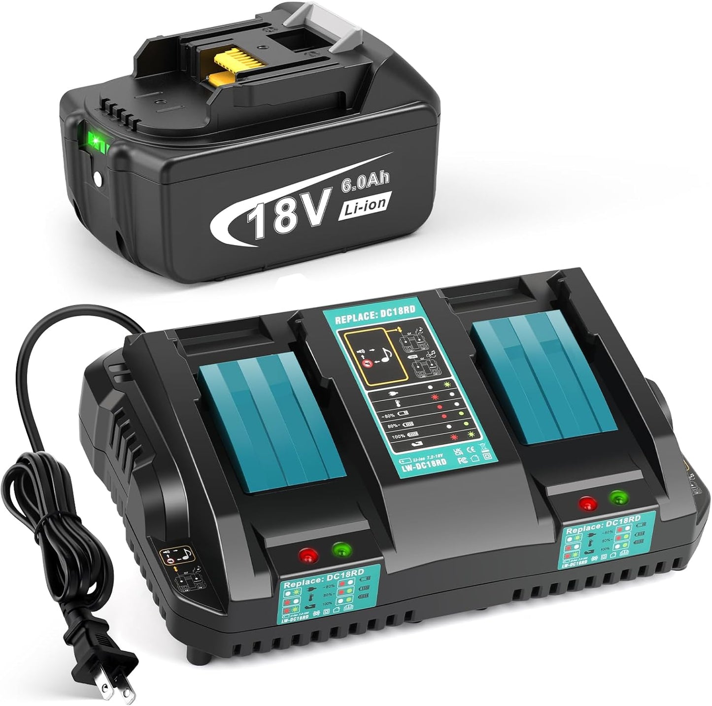 18V 6.0Ah Replacement Lithium Battery & Fast Charger for Tools