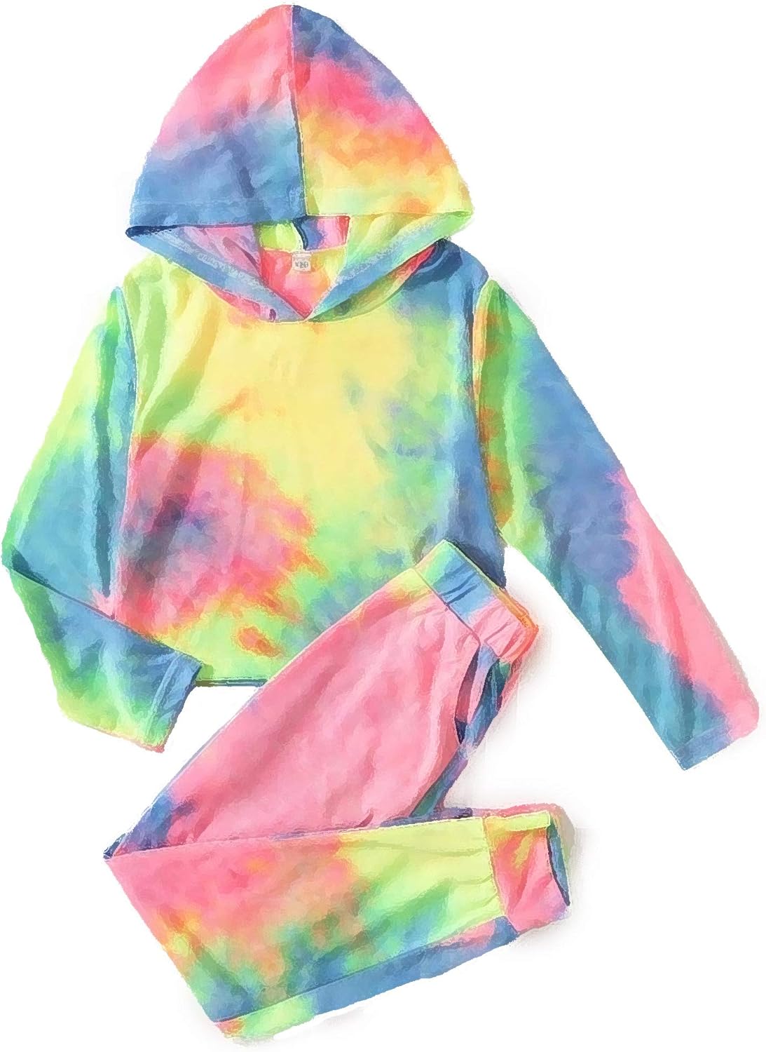 Arshiner Girl's 2 Piece Tie-dye Pullover Hooded Sweatshirt Set