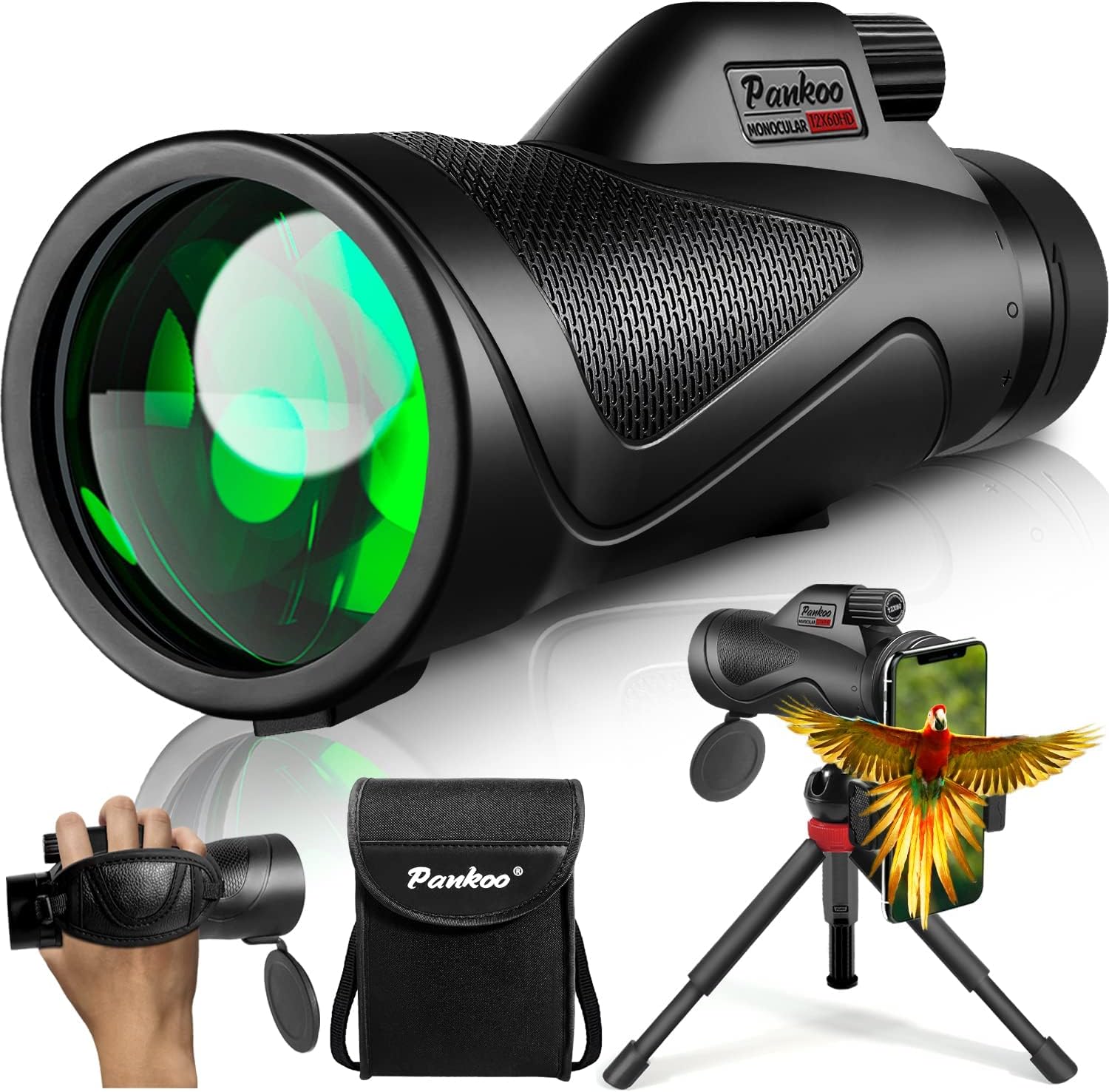 12x60 Monocular Telescope with Smartphone Adapter for Travel