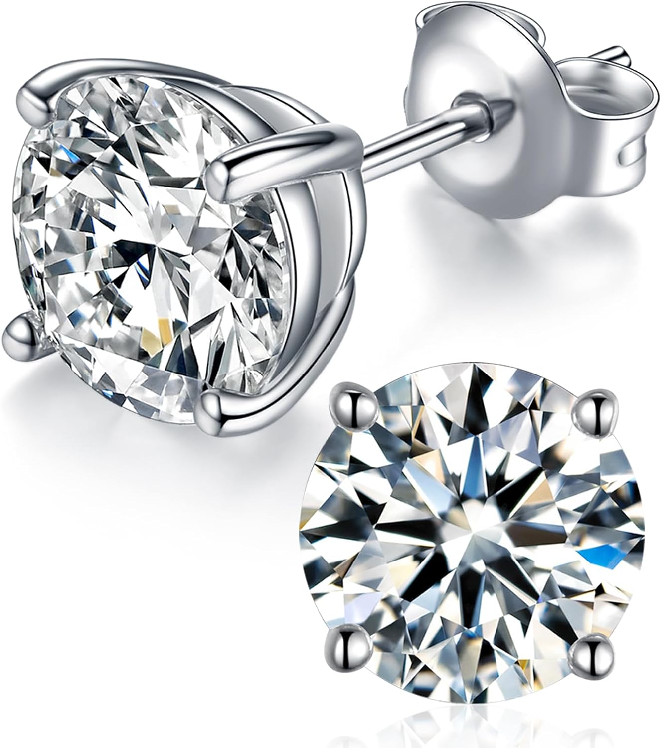 Moissanite Stud Earrings in 18K White Gold Plated Silver