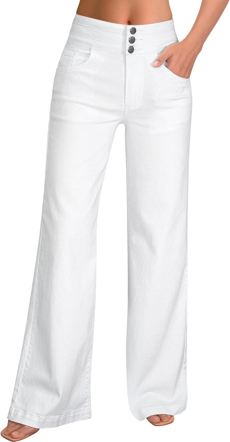 Wide Leg Jeans for Women - Casual High Waisted Stretch Denim