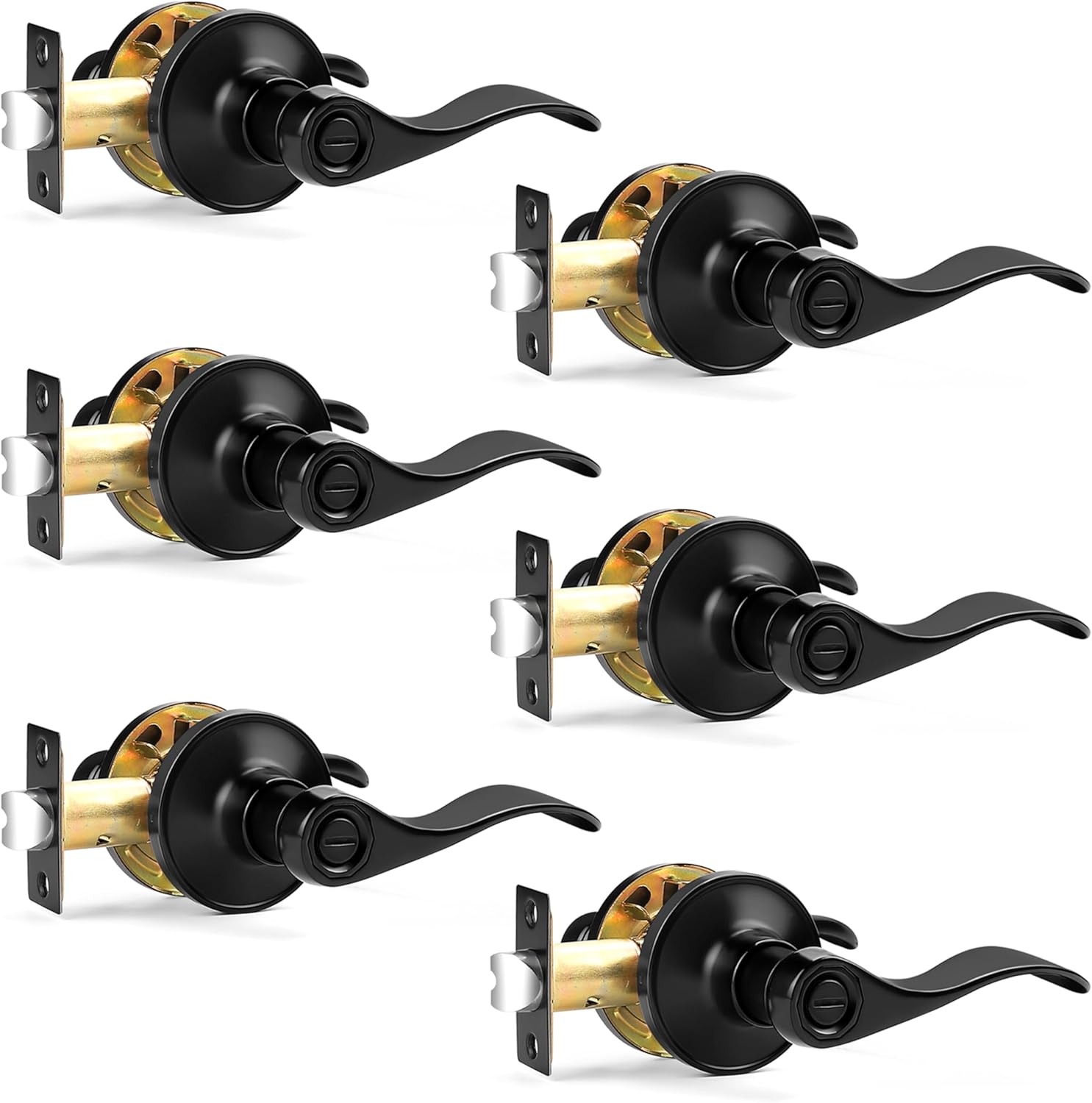 Probrico Matte Black Wave Style Bed/Bath Door Levers for Privacy