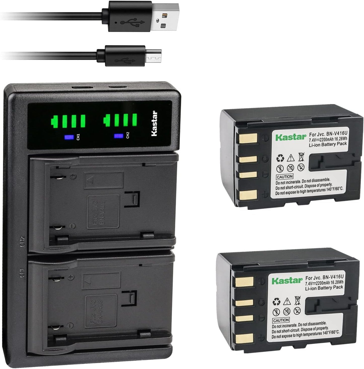 Kastar 2-Pack Battery and USB Charger for JVC Camcorders