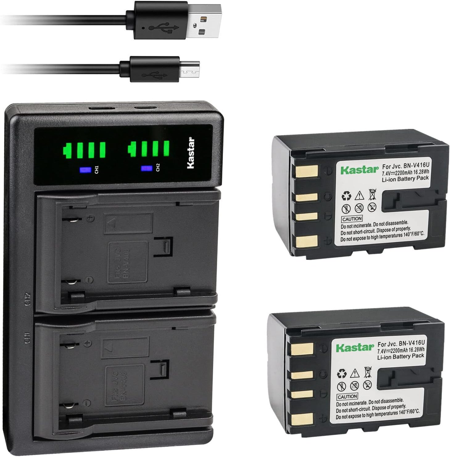 Kastar 2-Pack Battery and USB Charger for JVC Camcorders