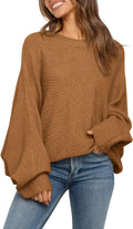 Mafulus Oversized Crewneck Sweater Batwing Puff Sleeve - Cozy