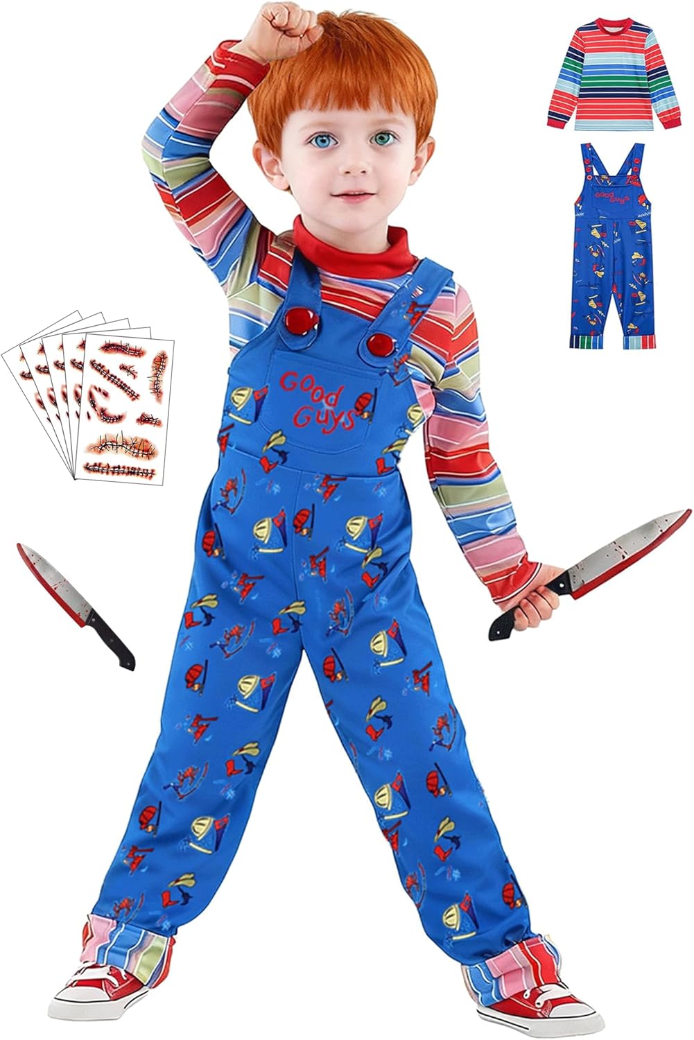 Chucky Costume for Kids Halloween Jumpsuit with Accessories