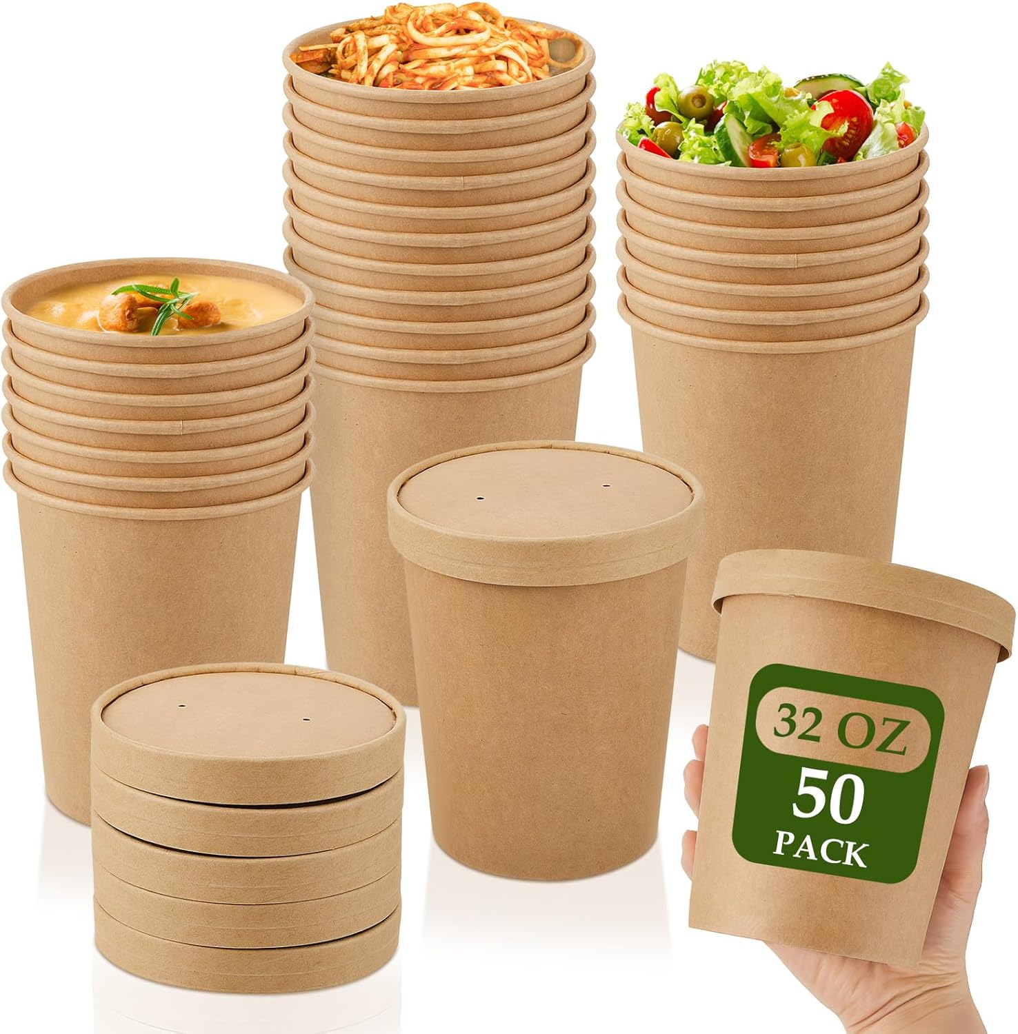 32 oz Paper Soup Containers with Lid for Parties and Events