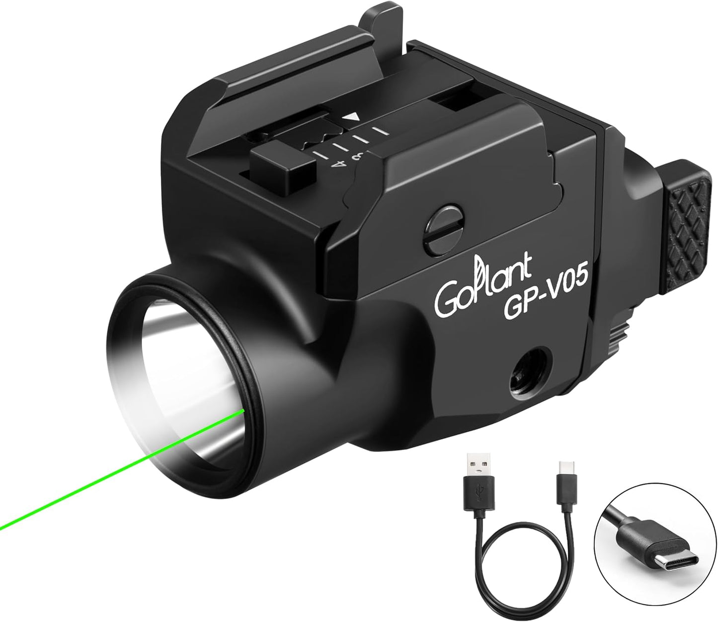 1500 Lumens Compact Pistol Flashlight with Green Laser Light