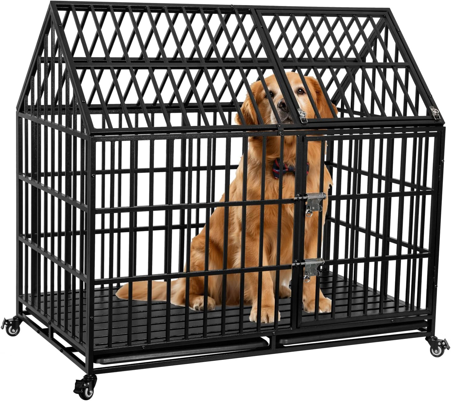 Heavy Duty 50 inch Dog Crate with Wheels for Large Dogs