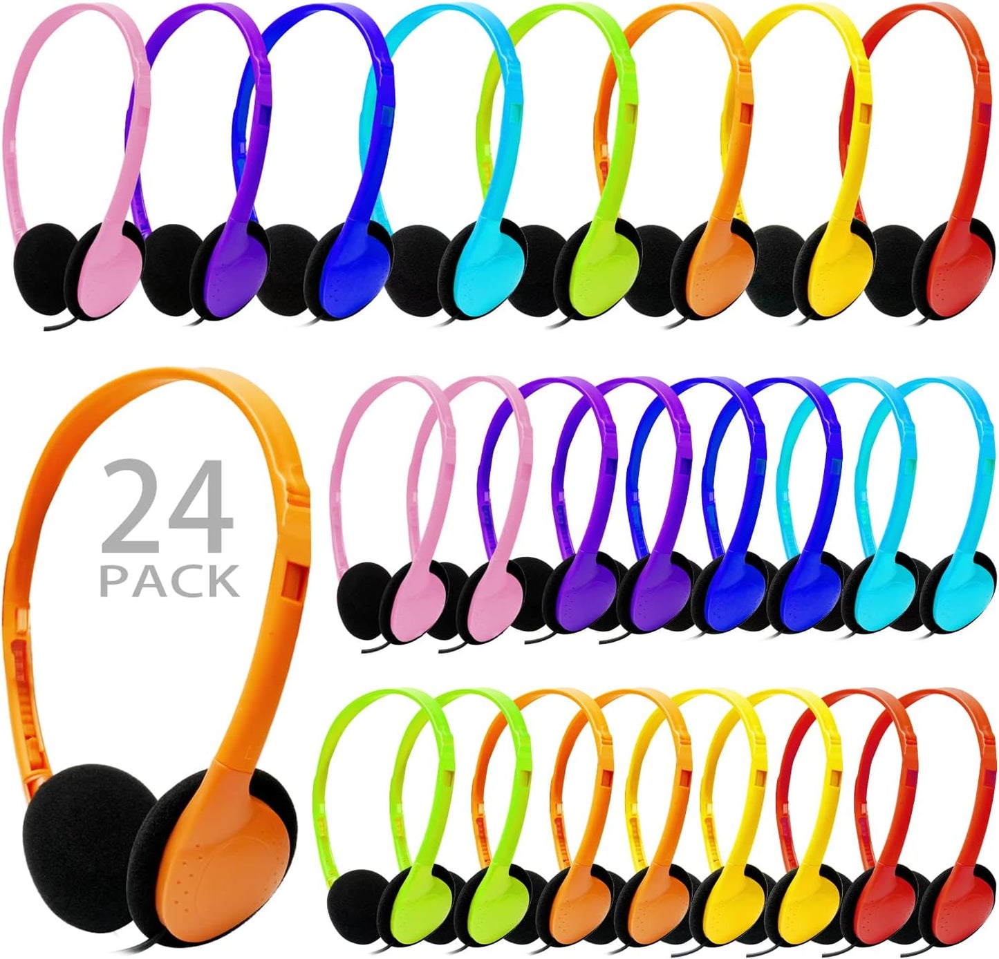 Kids Headphones Bulk 24 Pack Multi Color for School Classroom