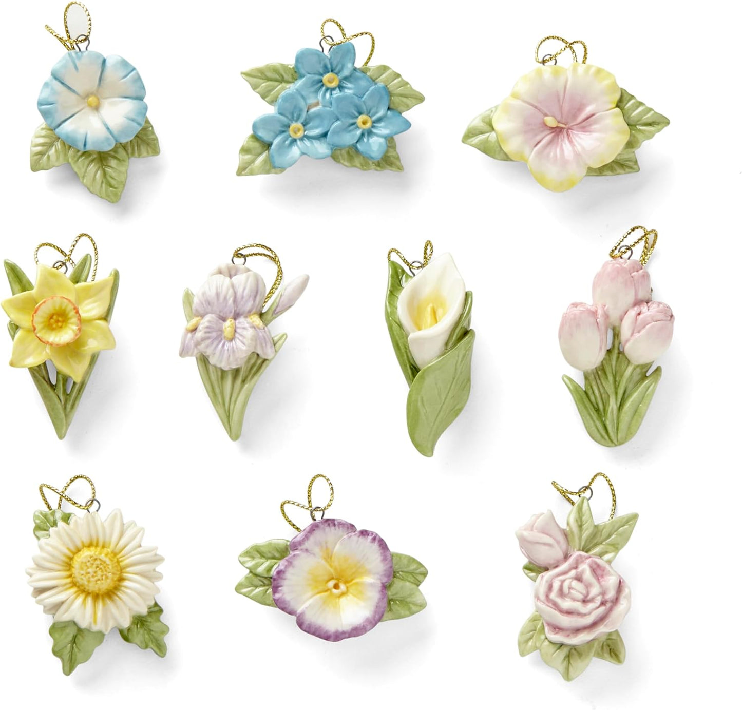 Lenox Celebrate Flowers 10-Piece Ornament Set for Festive Decor