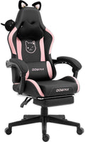 Cute Cat Ear Gaming Chair for Girl with Footrest and Massage