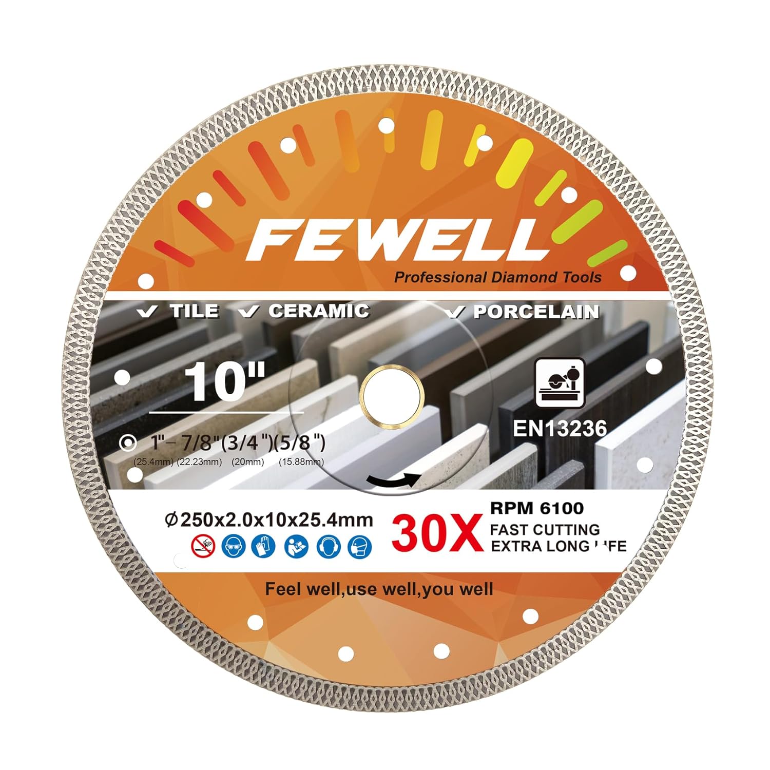 FEWELL 10 Inch Super Thin Diamond Tile Blade for Porcelain Cutting