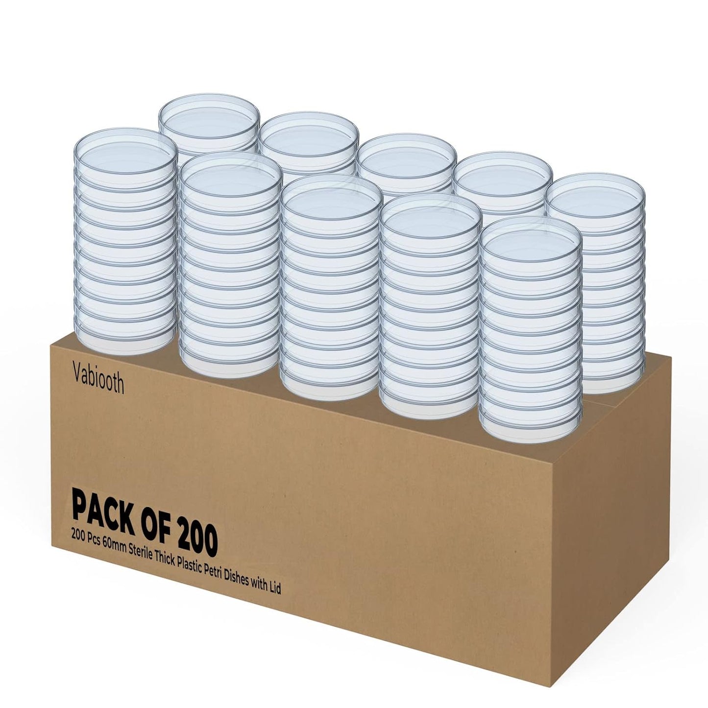 200 Packs Sterile Thick Plastic Petri Dishes for Lab Science