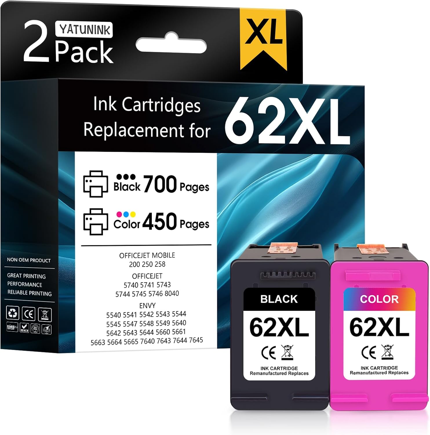 62XL Ink Cartridge Combo Pack for HP Printers - High Yield