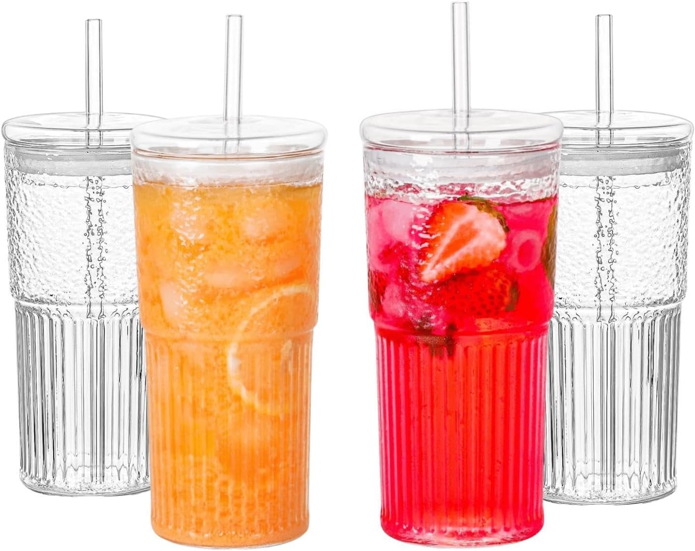 20 OZ High Borosilicate Glass Cups With Lids and Straws Set
