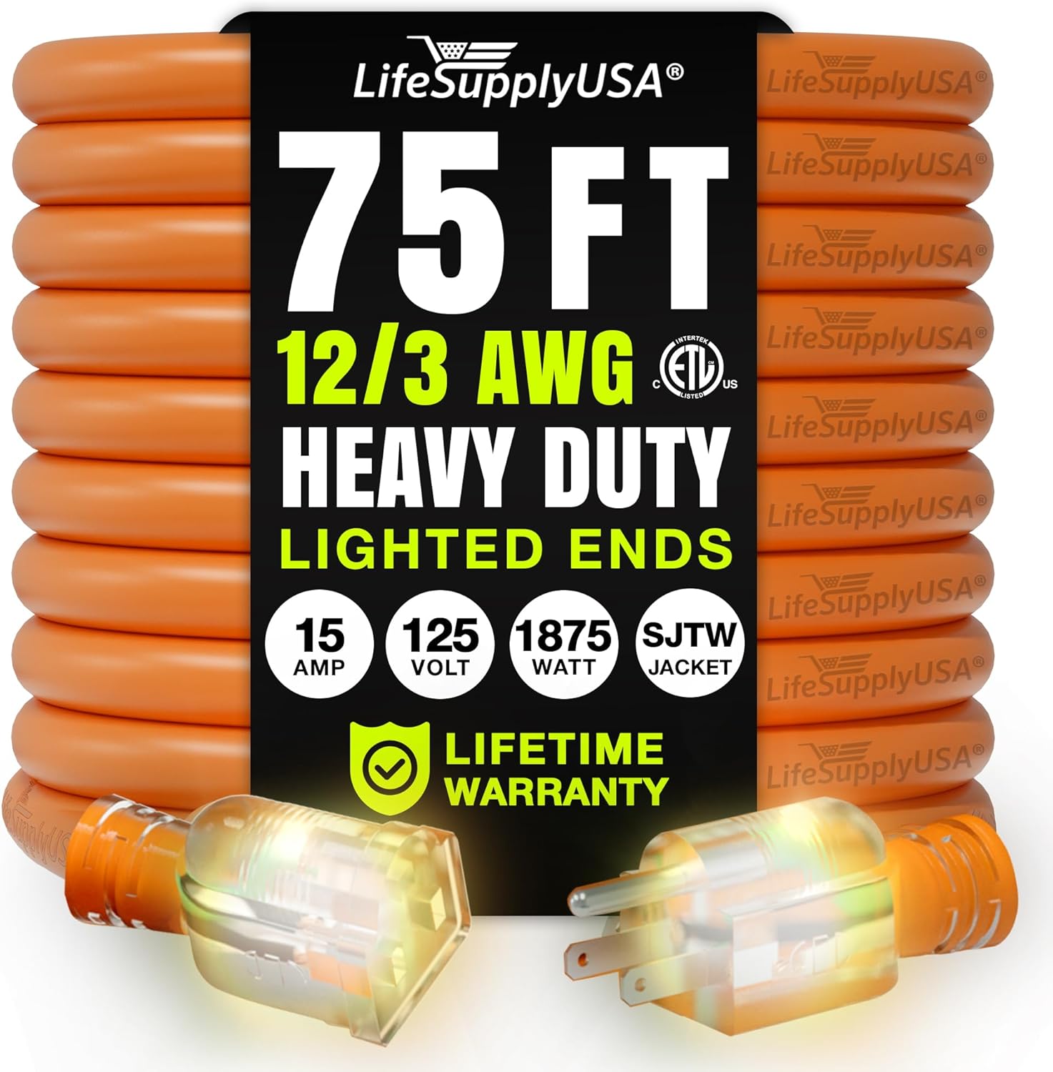 75ft Heavy Duty Extension Cord for Indoor and Outdoor Use