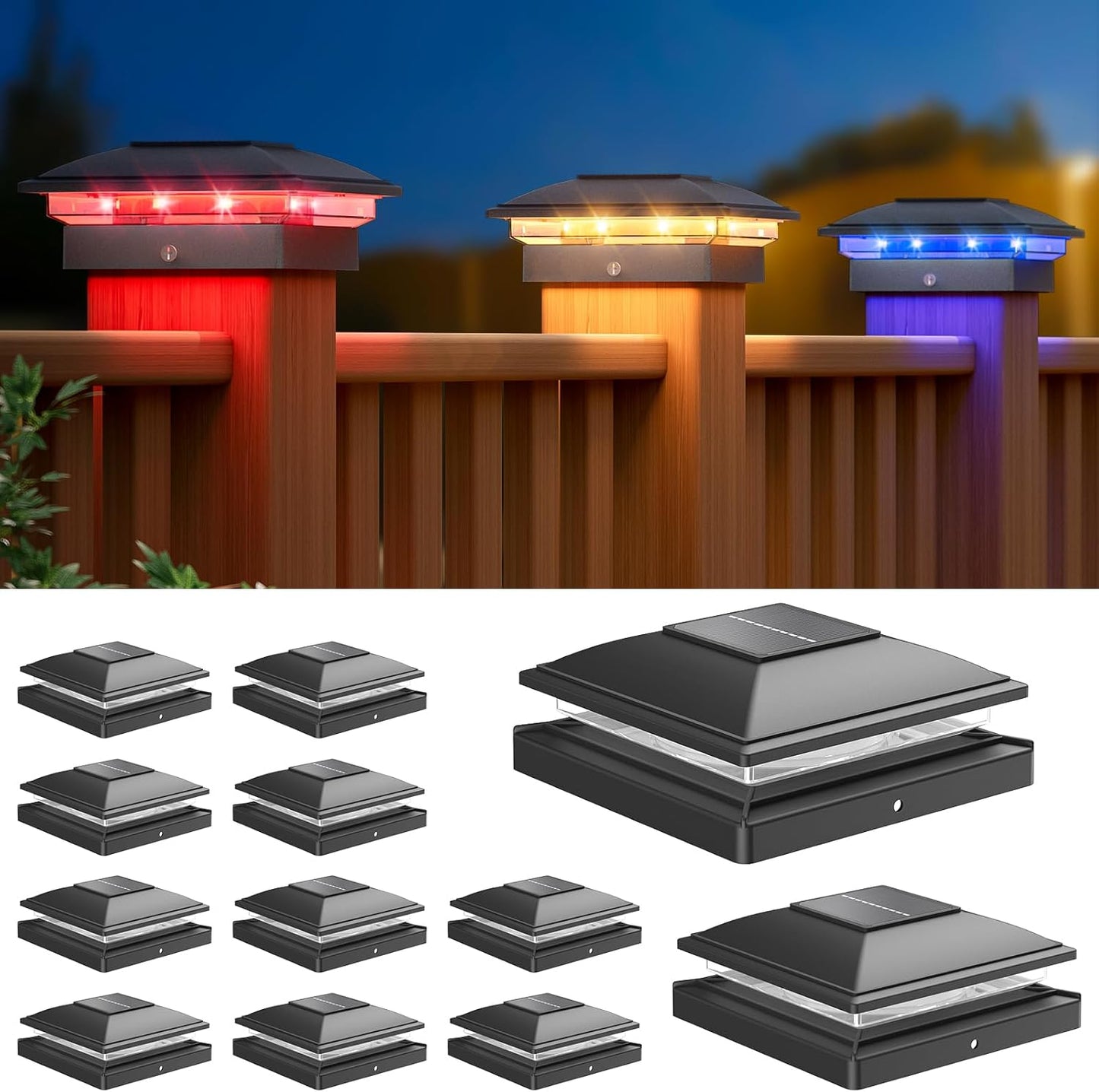 APONUO Solar Post Cap Lights - Color Changing RGB for Fences