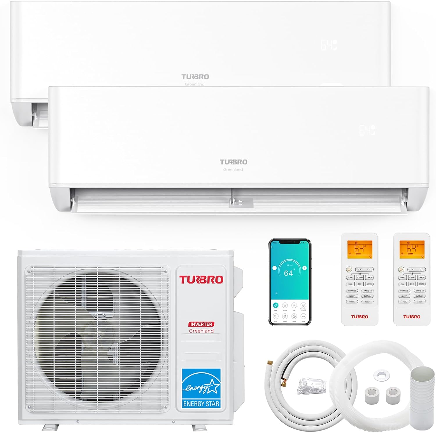 TURBRO Dual Zone Mini Split AC/Heater, WiFi, 22 SEER